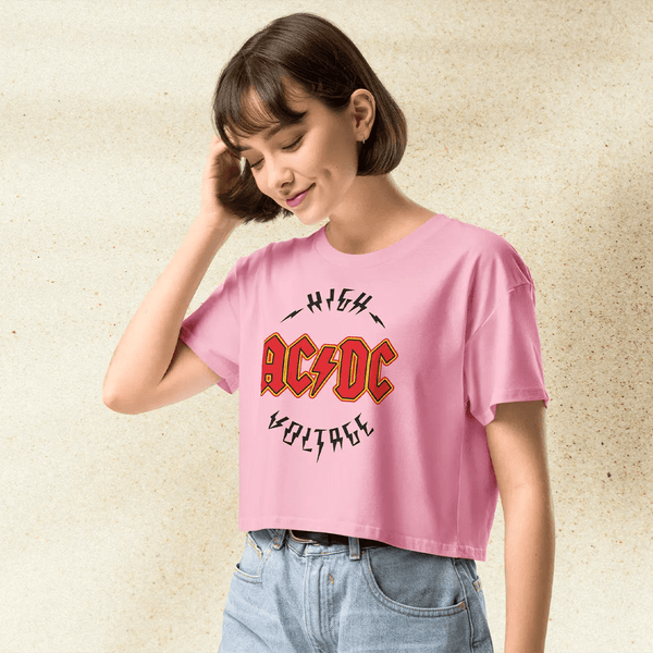 AC/DC High Voltage Crop Top | Vintage Rock Band Shirt | Classic 70s Tour Graphic Tee for Women - BestShirtz