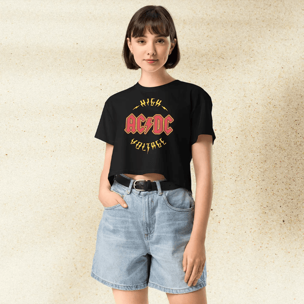 AC/DC High Voltage Crop Top | Vintage Rock Band Shirt | Classic 70s Tour Graphic Tee for Women - BestShirtz