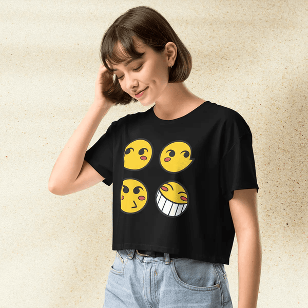 Cowboy Bebop Ed Smiley Emoji Crop Top | Anime Graphic Y2K Aesthetic Crop Tee - bestshirtz