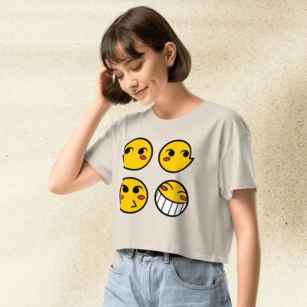 Cowboy Bebop Ed Smiley Emoji Crop Top | Anime Graphic Y2K Aesthetic Crop Tee - bestshirtz