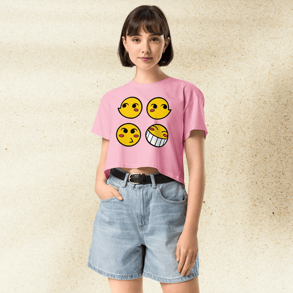 Cowboy Bebop Ed Smiley Emoji Crop Top | Anime Graphic Y2K Aesthetic Crop Tee - bestshirtz
