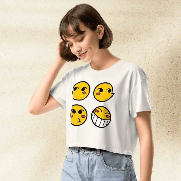 Cowboy Bebop Ed Smiley Emoji Crop Top | Anime Graphic Y2K Aesthetic Crop Tee - bestshirtz