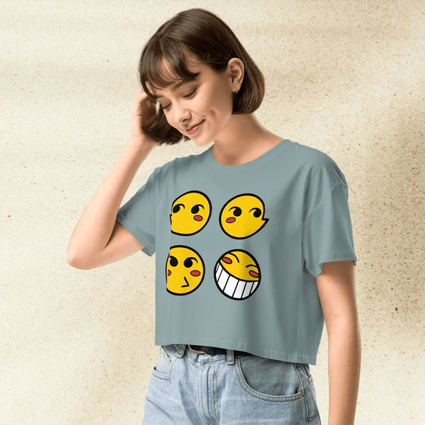Cowboy Bebop Ed Smiley Emoji Crop Top | Anime Graphic Y2K Aesthetic Crop Tee - bestshirtz