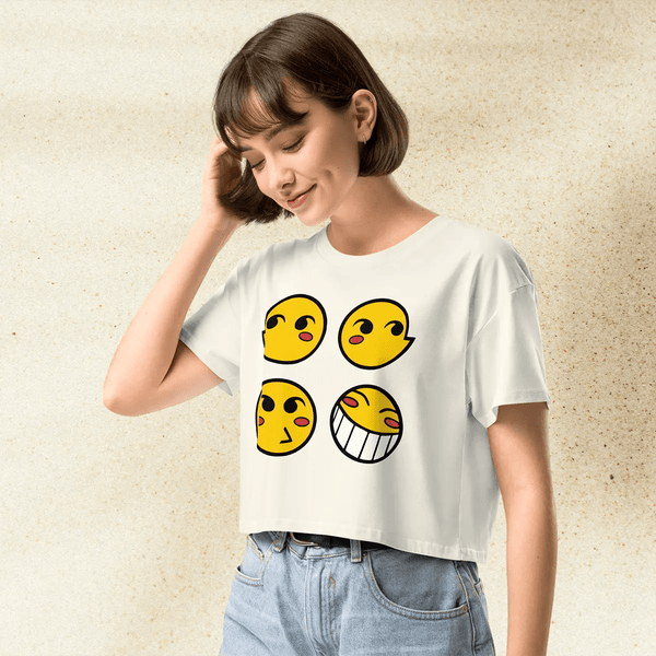 Cowboy Bebop Ed Smiley Emoji Crop Top | Anime Graphic Y2K Aesthetic Crop Tee - bestshirtz