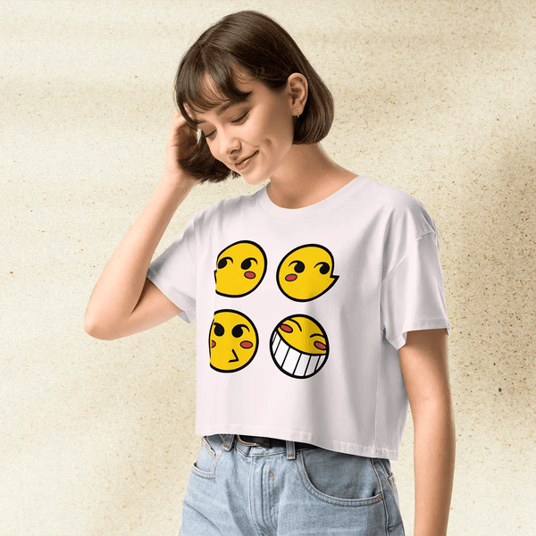 Cowboy Bebop Ed Smiley Emoji Crop Top | Anime Graphic Y2K Aesthetic Crop Tee - bestshirtz