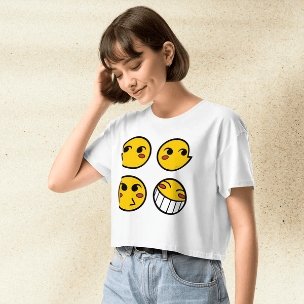 Cowboy Bebop Ed Smiley Emoji Crop Top | Anime Graphic Y2K Aesthetic Crop Tee - bestshirtz