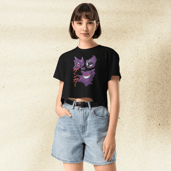 Pokemon Gengar Ghost Gang Crop Top | Gastly Haunter Gengar Anime Graphic Y2K Crop Tee - bestshirtz