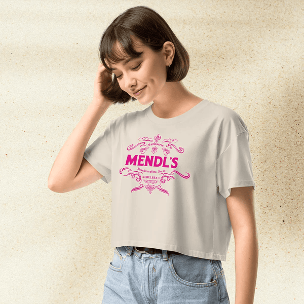 The Grand Budapest Hotel Mendel's Patisserie Crop Top | Wes Anderson Aesthetic Shirt | Pastel Movie Merch for Women - BestShirtz