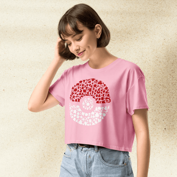 Pokemon Pokeballdex Crop Top | Pokeball Graphic Anime Gaming Y2K Aesthetic Crop Tee - bestshirtz