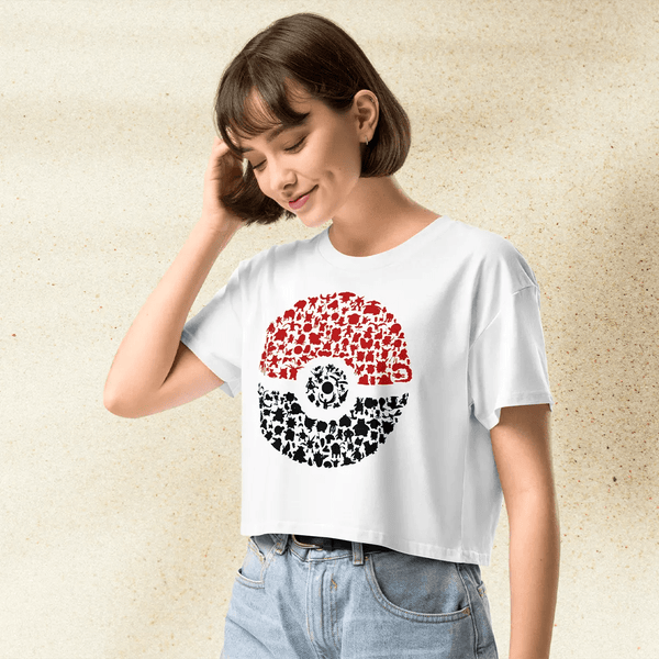 Pokemon Pokeballdex Crop Top | Pokeball Graphic Anime Gaming Y2K Aesthetic Crop Tee - bestshirtz