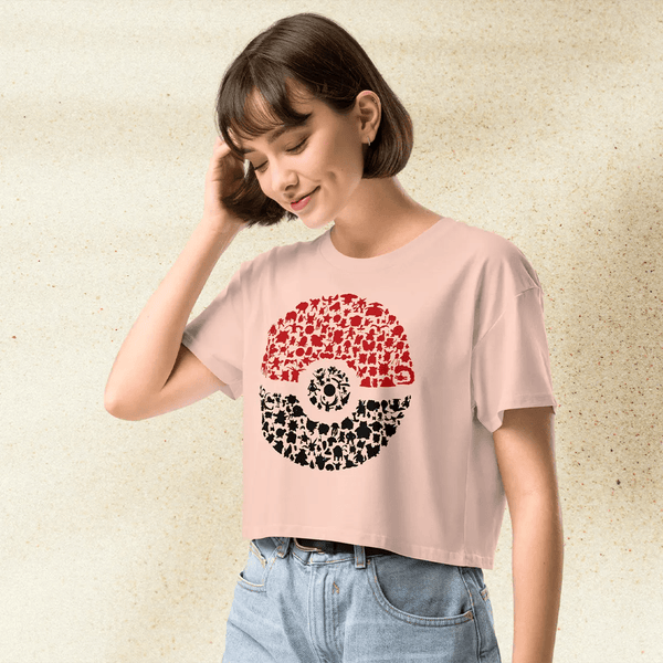 Pokemon Pokeballdex Crop Top | Pokeball Graphic Anime Gaming Y2K Aesthetic Crop Tee - bestshirtz