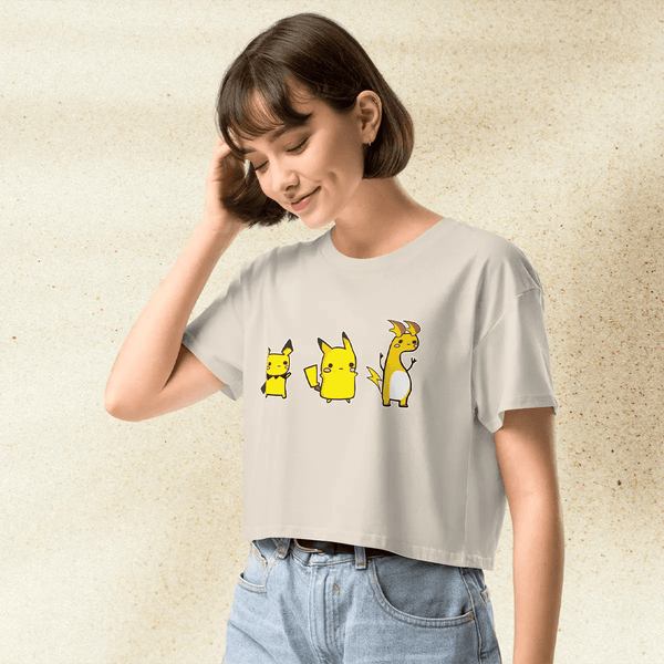 Pokemon Pikachu Evolution Crop Top | Pichu Pikachu Raichu Anime Graphic Y2K Aesthetic Crop Tee - bestshirtz