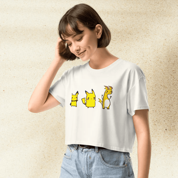 Pokemon Pikachu Evolution Crop Top | Pichu Pikachu Raichu Anime Graphic Y2K Aesthetic Crop Tee - bestshirtz