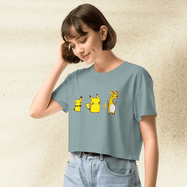 Pokemon Pikachu Evolution Crop Top | Pichu Pikachu Raichu Anime Graphic Y2K Aesthetic Crop Tee - bestshirtz