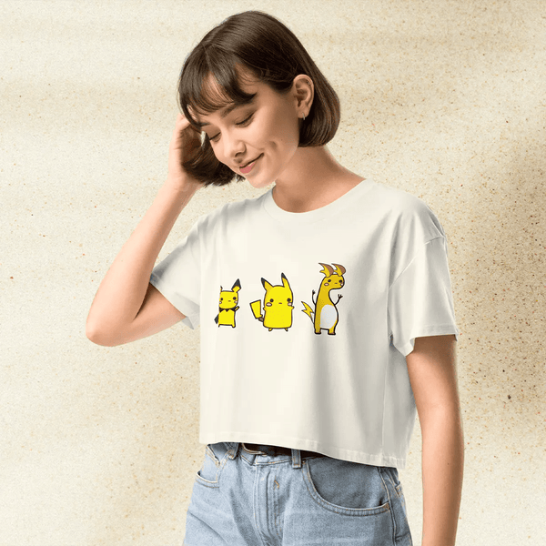 Pokemon Pikachu Evolution Crop Top | Pichu Pikachu Raichu Anime Graphic Y2K Aesthetic Crop Tee - bestshirtz