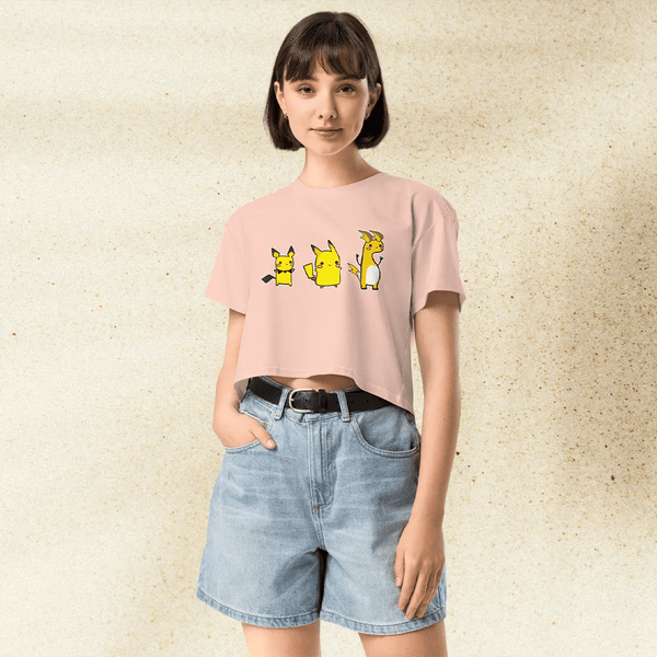 Pokemon Pikachu Evolution Crop Top | Pichu Pikachu Raichu Anime Graphic Y2K Aesthetic Crop Tee - bestshirtz
