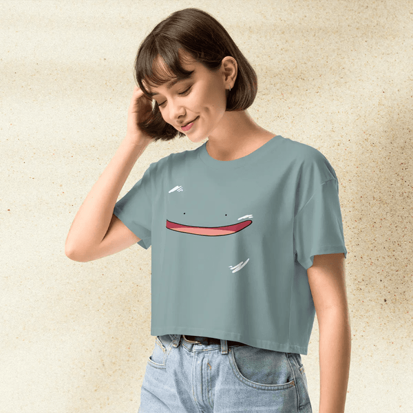 Pokemon Ditto Smile Crop Top | Cute Kawaii Ditto Face Anime Crop Tee | Y2K Pokemon Shirt - BestShirtz