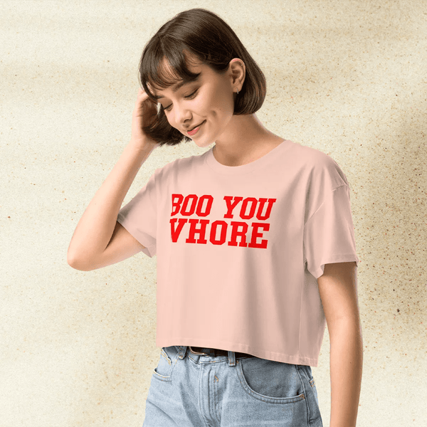 Mean Girls Boo You Whore Crop Top | Funny Quote Y2K Graphic Tee | 2000s Pop Culture Shirt for Women - BestShirtz