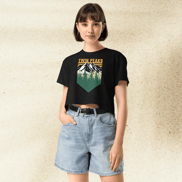 Twin Peaks Mountain Logo Crop Top | Retro 90s TV Series Shirt | David Lynch Aesthetic Graphic Tee - BestShirtz