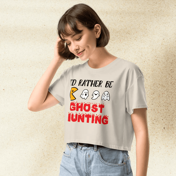 Pac - Man Ghost Hunting Crop Top | Retro Arcade Graphic Y2K Aesthetic Crop Tee - bestshirtz