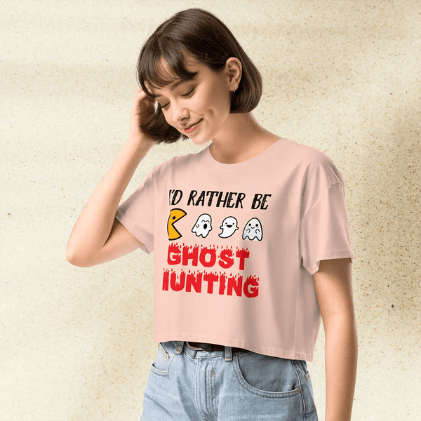 Pac - Man Ghost Hunting Crop Top | Retro Arcade Graphic Y2K Aesthetic Crop Tee - bestshirtz