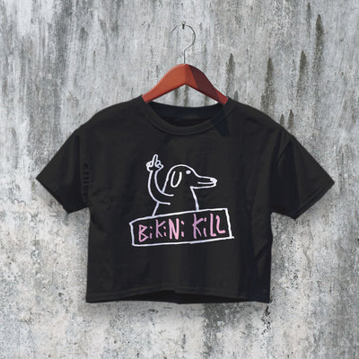 Bikini Kill Crop Top Middle Finger Dog Crop Tee Rock Band Feminist Shirt