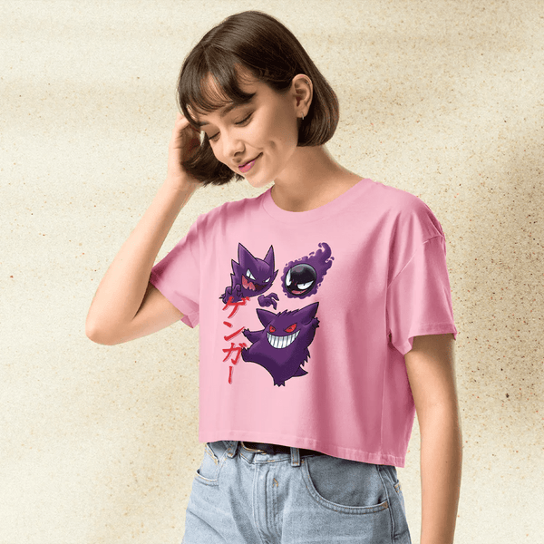 Pokemon Gengar Ghost Gang Crop Top | Gastly Haunter Gengar Anime Graphic Y2K Crop Tee - bestshirtz