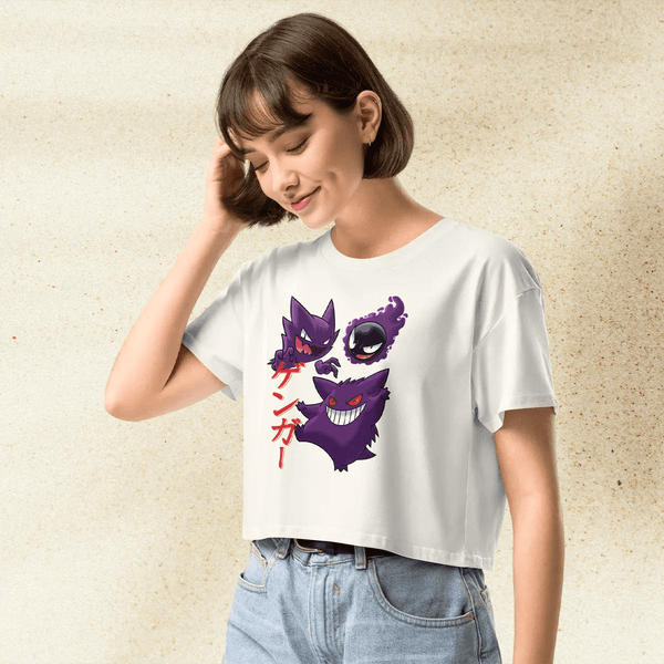 Pokemon Gengar Ghost Gang Crop Top | Gastly Haunter Gengar Anime Graphic Y2K Crop Tee - bestshirtz