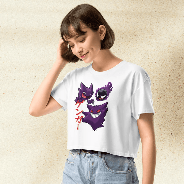 Pokemon Gengar Ghost Gang Crop Top | Gastly Haunter Gengar Anime Graphic Y2K Crop Tee - bestshirtz