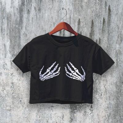 Y2K Crop Top Skeleton Hands Crop Tee Gothic Shirt Sassy Baby Girl Merch