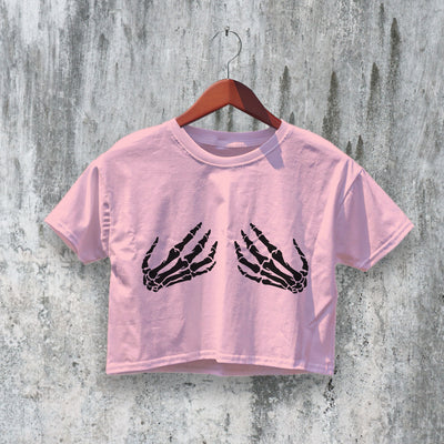 Y2K Crop Top Skeleton Hands Crop Tee Gothic Shirt Sassy Baby Girl Merch