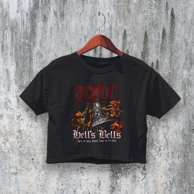 AC/DC Crop Top Hells Bells Crop Tee Back in Black Shirt ACDC Rock Band