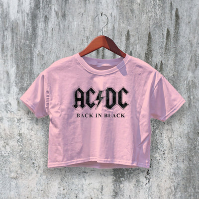 AC/DC Logo Crop Top ACDC Crop Tee Back in Black Shirt Rock Band Merch