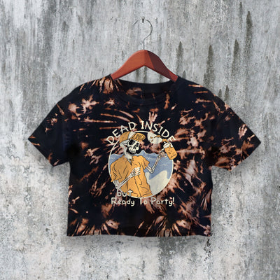 Dead Inside Crop Top Y2K Crop Tee Ready to Party Shirt Skeleton Lover - bestshirtz#