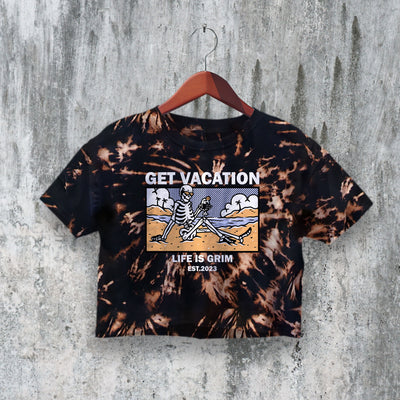 Get Vacation Crop Top Y2K Crop Tee Life is Grim Shirt Skeleton Lover - bestshirtz#