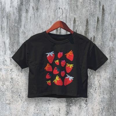 Strawberry Crop Top Y2K Crop Tee Strawberry Lover Shirt Fruit Graphic
