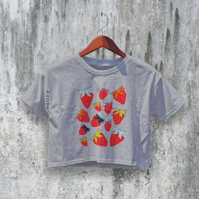 Strawberry Crop Top Y2K Crop Tee Strawberry Lover Shirt Fruit Graphic