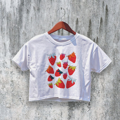 Strawberry Crop Top Y2K Crop Tee Strawberry Lover Shirt Fruit Graphic
