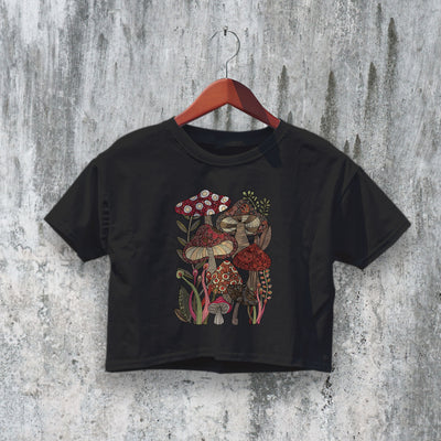 Mushroom Crop Top Y2K Crop Tee Mushroom Lover Shirt Fungi Design