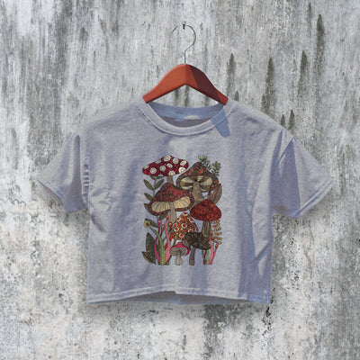 Mushroom Crop Top Y2K Crop Tee Mushroom Lover Shirt Fungi Design