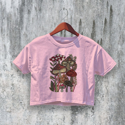 Mushroom Crop Top Y2K Crop Tee Mushroom Lover Shirt Fungi Design