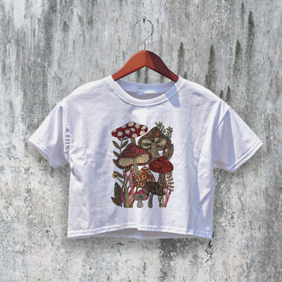 Mushroom Crop Top Y2K Crop Tee Mushroom Lover Shirt Fungi Design