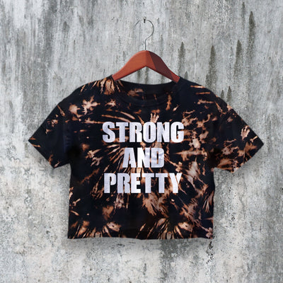 GYM Crop Top Strong And Pretty Crop Tee Women Athletic Shirt GYM Gift - bestshirtz