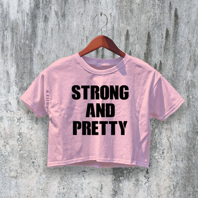 GYM Crop Top Strong And Pretty Crop Tee Women Athletic Shirt GYM Gift - bestshirtz