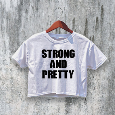 GYM Crop Top Strong And Pretty Crop Tee Women Athletic Shirt GYM Gift - bestshirtz