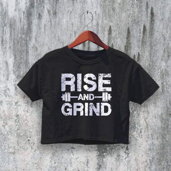 GYM Crop Top Rise And Grind Crop Tee GYM Workout Shirt Fitness Lover - bestshirtz