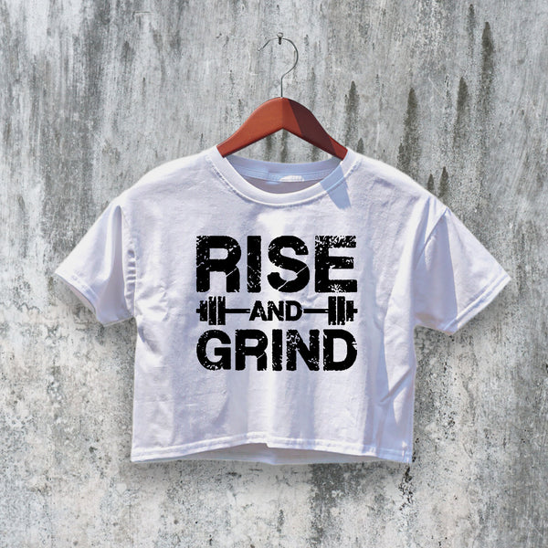 GYM Crop Top Rise And Grind Crop Tee GYM Workout Shirt Fitness Lover - bestshirtz