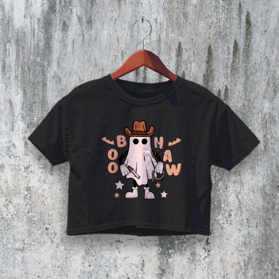 Halloween Crop Top Boo Haw Crop Tee Ghost Sheriff Shirt Spooky Cowgirl - bestshirtz#