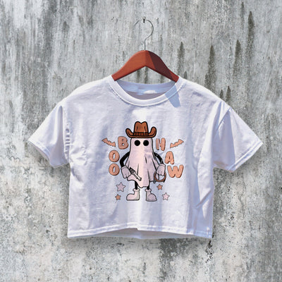 Halloween Crop Top Boo Haw Crop Tee Ghost Sheriff Shirt Spooky Cowgirl - bestshirtz#
