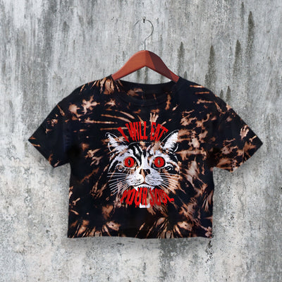 Halloween Crop Top Eat Your Soul Crop Tee Horror Cat Lover Shirt - bestshirtz#